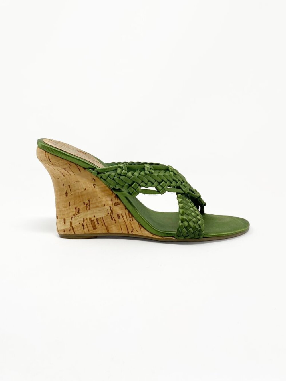 Nine West (c.2005) | Nwanamarie Satin Wedge Sandal in Green | EXCELLENT!